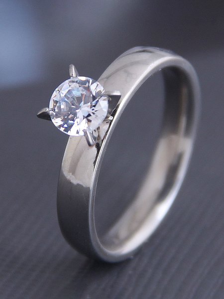 Elegant Simple Diamond Plain Ring, Silver, Rings
