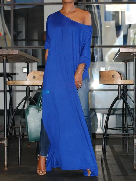 

Collo a Barchetta Gonna Casuale, Blu, Maxi Dresses