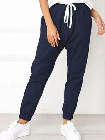 

Casual Plain Regular Fit Long Pants, Navyblue, Pants