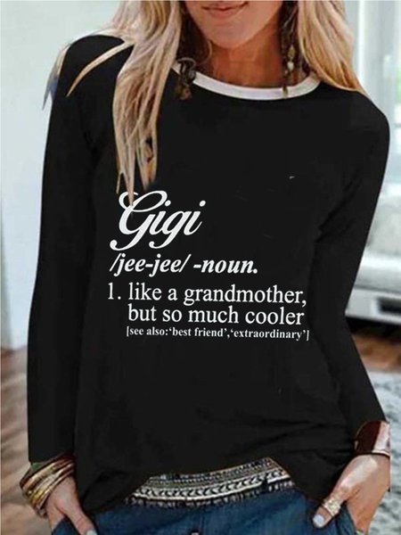 

Casual Letter Crew Neck Long Sleeve Shirts & Tops, As picture, T-Shirts