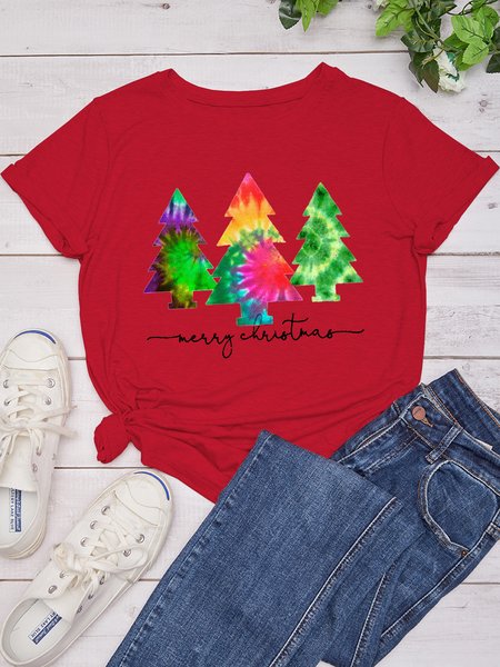 

Tie Dye Christmas Family Shirts Gift Casual Tshirts, Red, T-shirts