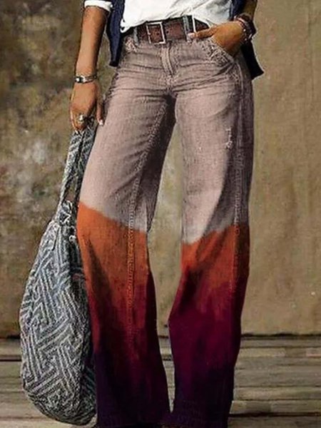 

Vintage Color Block Loosen Pants, Multicolor, Pants
