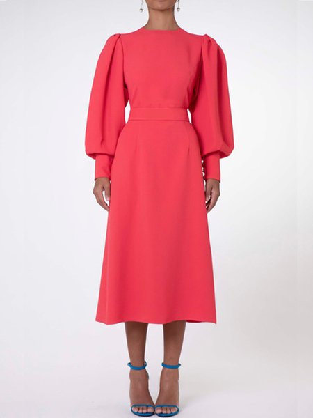 

Crew Neck Elegant Regular Fit Dress, Red, Midi Dresses