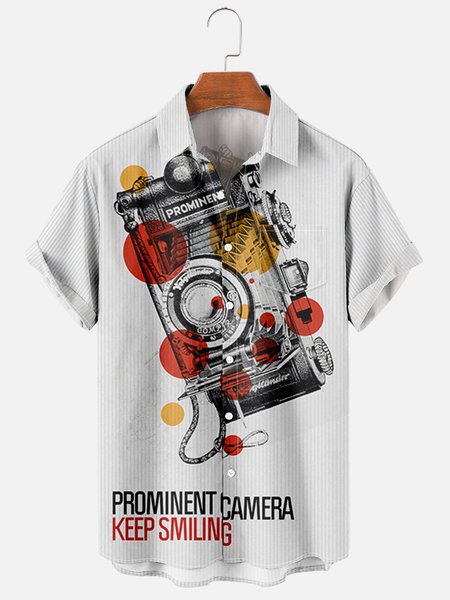 

Shirt Collar Short Sleeve Striped Shirts, As picture, Men's Floral shirt
