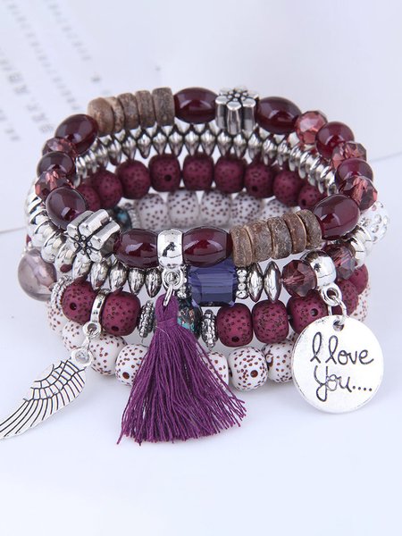 Ethnic Style Tassel Beaded Alloy Bracelet, Purple, Bracelets