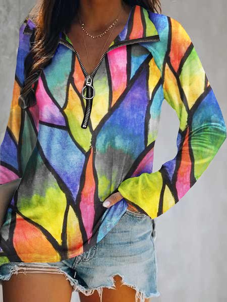 

Color Block Lapel Shirts & Tops, As picture, Tops