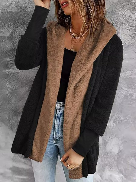 

Loosen Flannel Casual Color Block Outerwear, Black, Cardigans