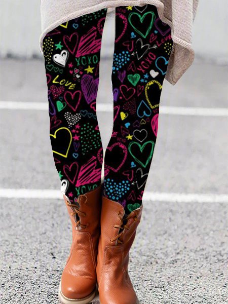 

Casual retro print high waist stretch yoga legging, As picture, Leggings