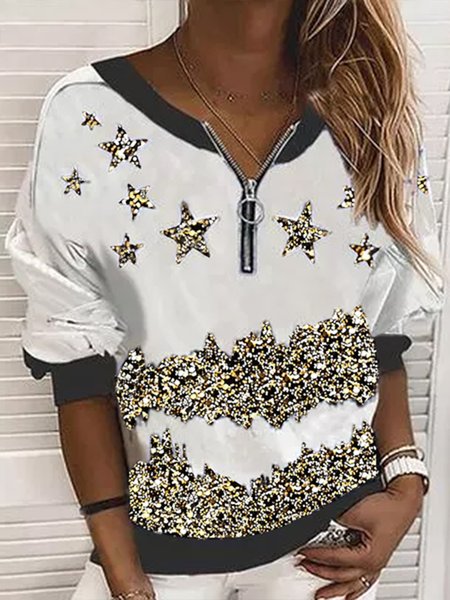 

Casual V Neck Loosen Star Elegant Sweatshirt, Multicolor, Sweatshirts & Hoodies