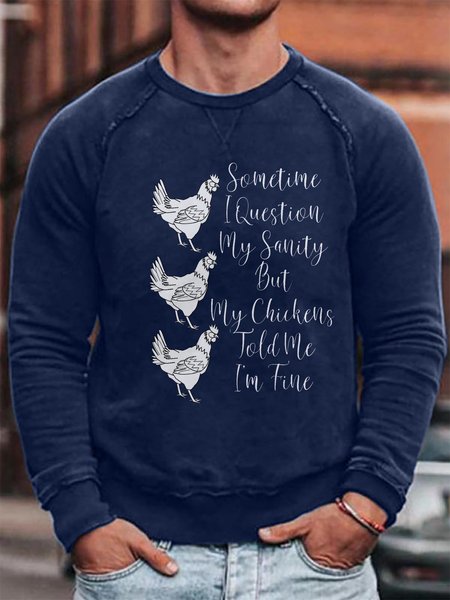 

Sometime I Question My Sanity Graphic Loose Long Sleeve Sweatshirt, Blue, Sweater