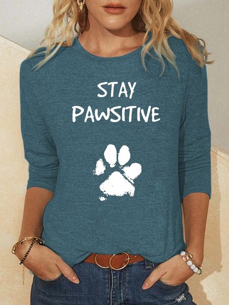

Cat paw funny text print round neck long-sleeved shirt, Green, Hoodies&Sweatshirts