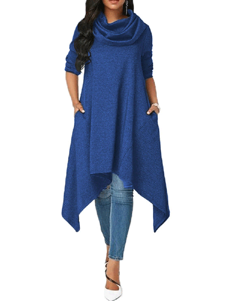

Cowl Neck Casual Knitting Dress, Blue, Midi Dresses