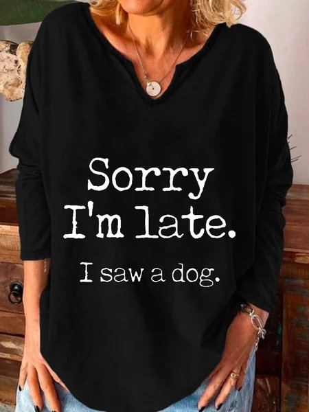

Casual Long Sleeve U Neck Plus Size Printed Tops T-shirts, Black, T-Shirts