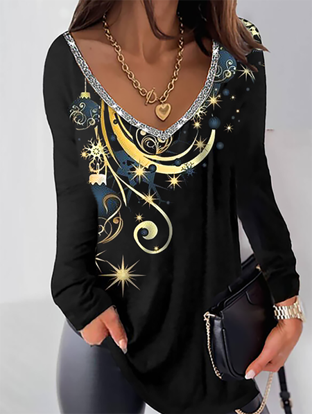 

Plus size Holiday Printed Shirts & Tops, Black, T-Shirts
