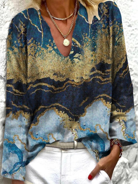 

Casual Abstract Regular Fit Long sleeve Shirts & Tops, Navyblue, Tops