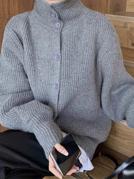 

Date Daily Vintage Loosen Stand Collar Outerwear, Gray, Cardigans