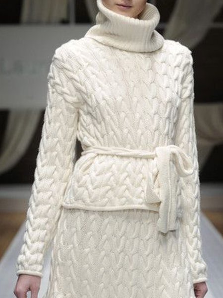 

Date Daily High Neck Simple Regular Fit Sweater, White, Pullovers