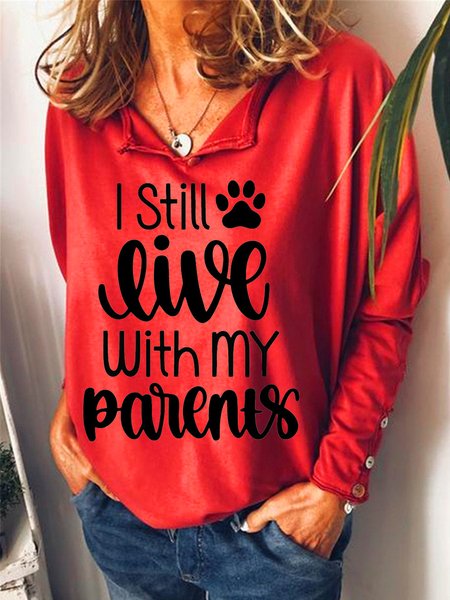

I Still Live With My Parents Women's Lapel Sweatshirt, Red, Hoodies&Sweatshirts