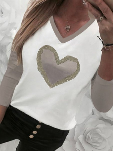 

Regular Fit Casual V Neck Shirts & Tops, White, Long sleeve tops