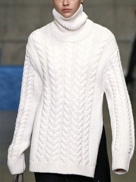 

Casual Simple Elegant Loosen Plain Simple Sweater, White, Pullovers