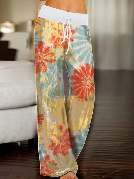 

Casual woman with colored flowers Loosen Pants, As picture, Pants