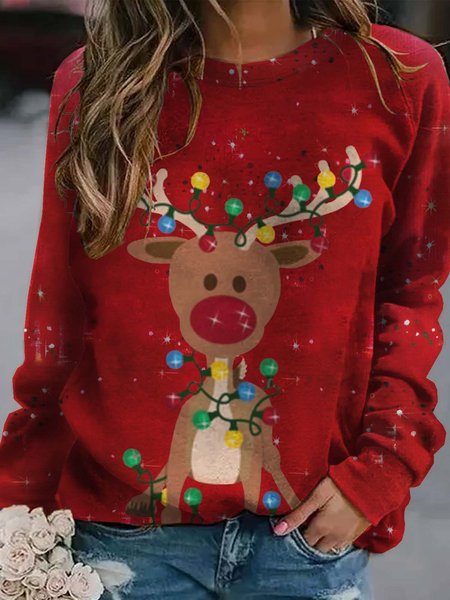 

Christmas Reindeer Crew Neck Casual Sweatshirts, Red, Hoodies&Sweatshirts