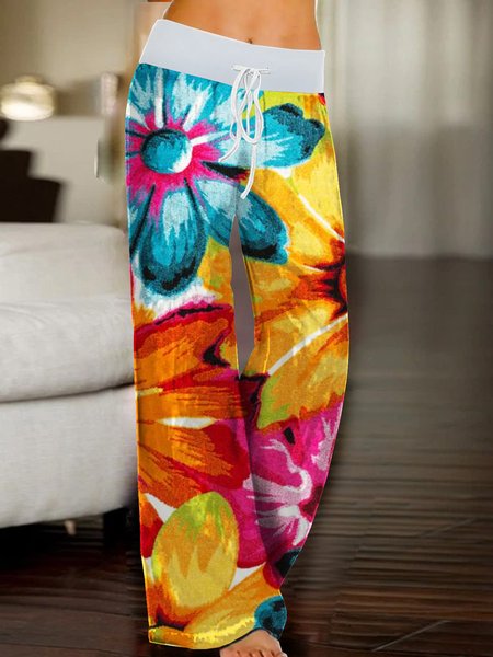 

Casual Woman With Colored Flowers Pants, As picture, Pants