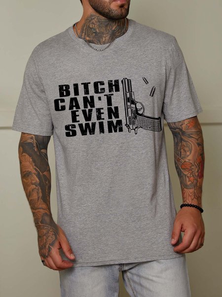 

Can't Even Swim Short Sleeve Cotton Blends Casual Shirts & Tops, Light gray, T-shirts