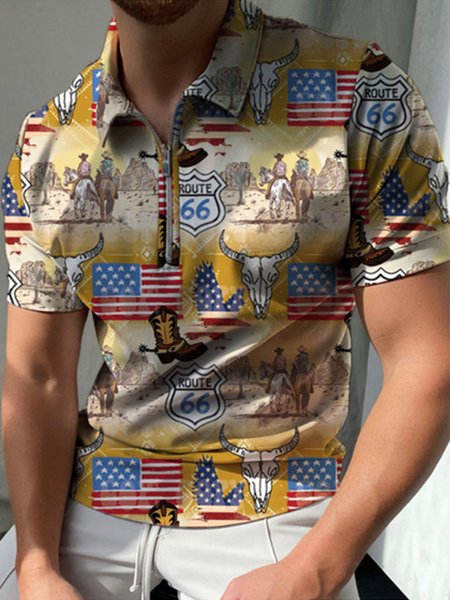 

Short Sleeve Animal Lapel Shirts & Tops, As picture, Men's t-shirts