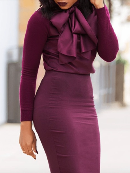 

Winter Cotton Plain Tie Neck Long sleeve Work FormalnDate Tops, As picture, Blouses and Shirts