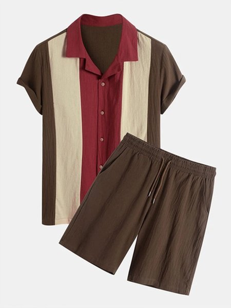 

Vacation Shirt Collar Short Sleeve Suits, As picture, Men's sets
