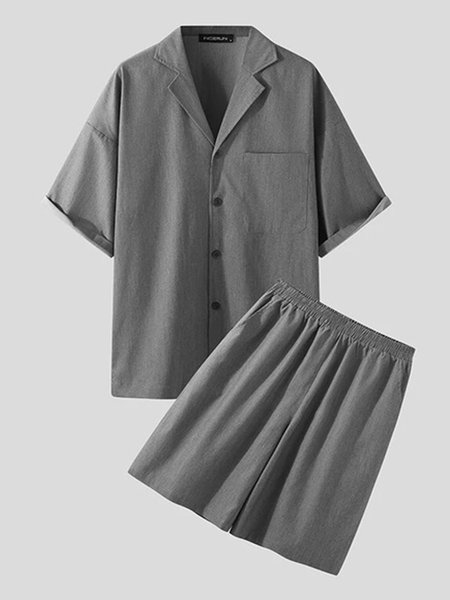 

Plain Vacation Short Sleeve Suits, Gray, Men's sets