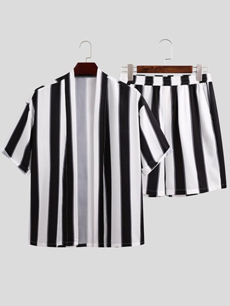 

Pockets Shirt Collar Short Sleeve Suits, As picture, Men's sets