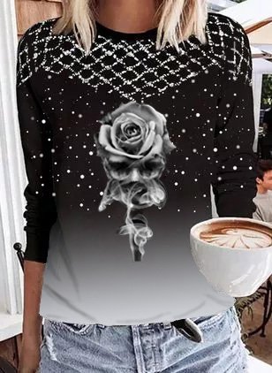 

Floral Cotton Regular Fit Shirts & Tops, Black, T-Shirts