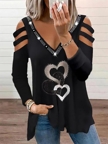 

Plus size Printed Casual Shirts & Tops, Black, T-Shirts
