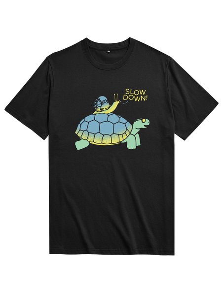 

Unocis Turtle Print Crew Neck Short Sleeve T-Shirt, Black, T-shirts
