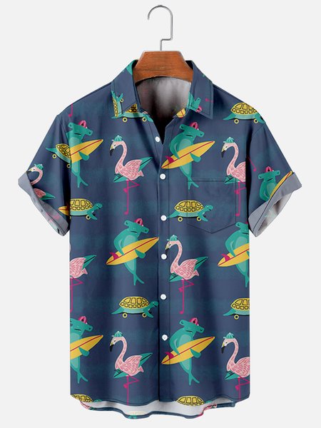 

Short Sleeve Vintage Shirts, Blue, Men's Floral shirt