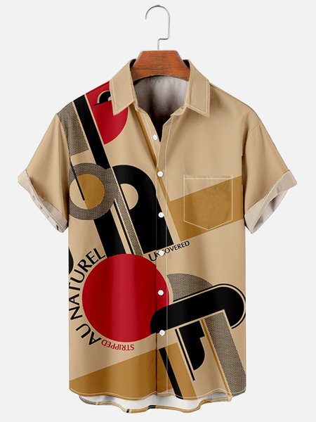 

Short Sleeve Casual Abstract Shirts, Beige, Men's Floral shirt