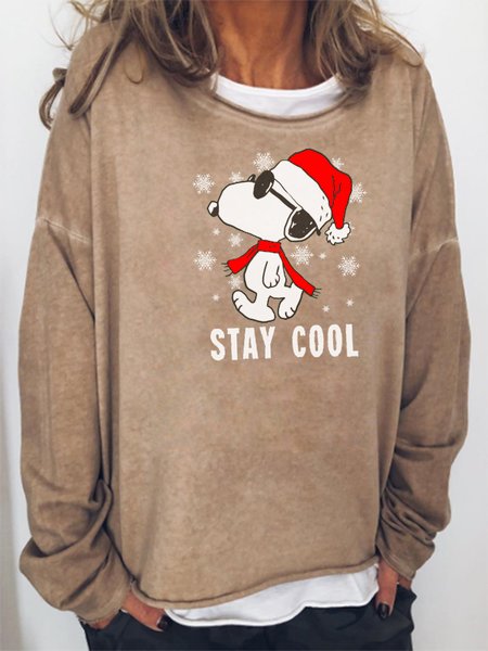

Women's Crew Neck Animal Casual Autumn Cotton-Blend Long Sleeve Sweatshirt, Khaki, Sweatshirts & Hoodies