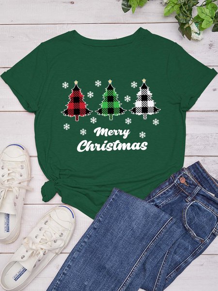 

Merry Christmas Family Casual Crew Neck Shirts & Tops, Dark green, T-shirts