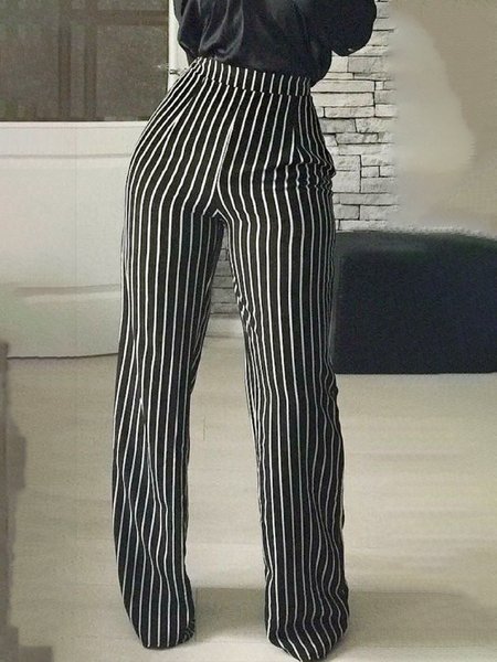 

Work Date Daily Household Striped Pants, Black, Straight Leg Pants