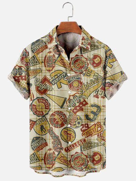

Shirt Collar Abstract Vintage Shirts, As picture, Men's Floral shirt