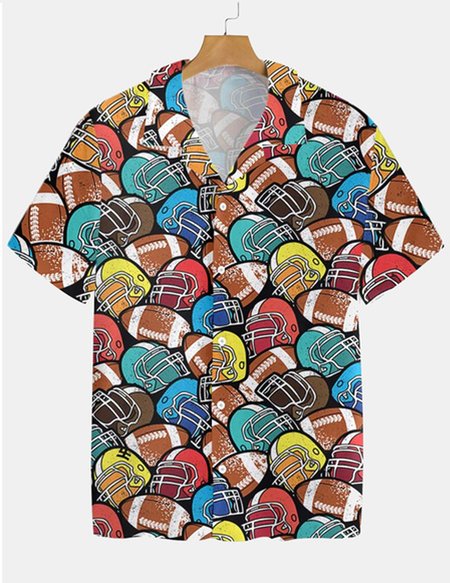 

Short Sleeve Shirt Collar Geometric Shirts & Tops, As picture, Men's Floral shirt