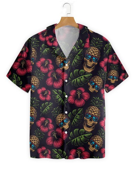 

Vacation Short Sleeve Shirt Collar Shirts & Tops, Black, Men's Floral shirt