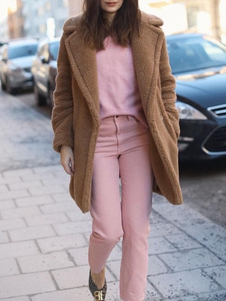 

Winter Loosen Simple Lapel Daily Long sleeve Heavyweight Outerwear, Brown, Coats
