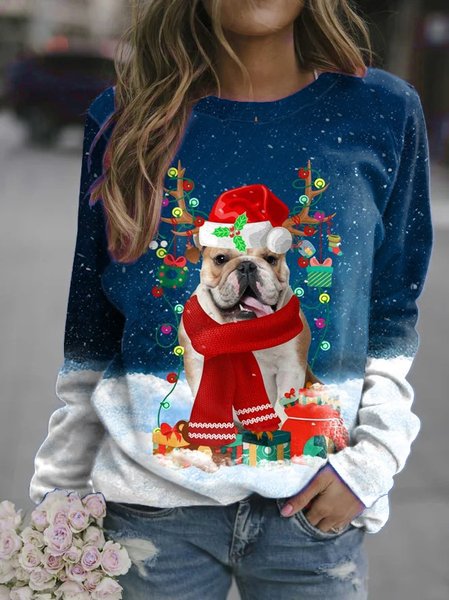 

Dog in Snow Christmas Holiday Casual Sweatshirt, As picture, Hoodies&Sweatshirts