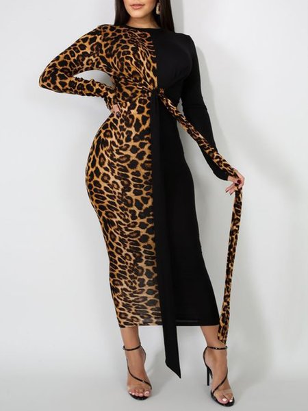 

Date Holiday Daily Simple Crew Neck Dress, As picture, Midi Dresses