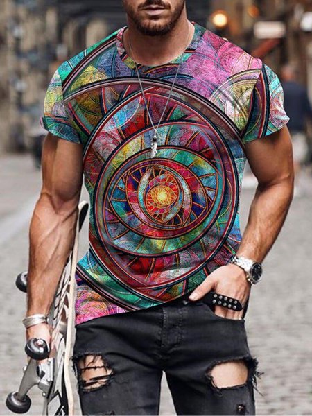 

3D Sci-Fi Graphics Short Sleeve Casual Tee, As picture, T-shirt