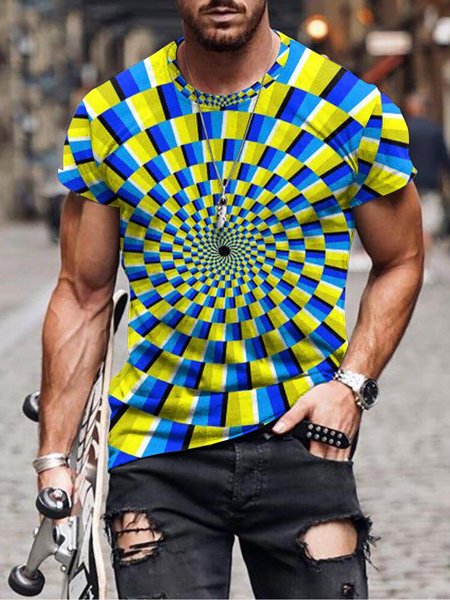 

3D Sci-Fi Graphics Short Sleeve Casual Tee, As picture, T-shirt