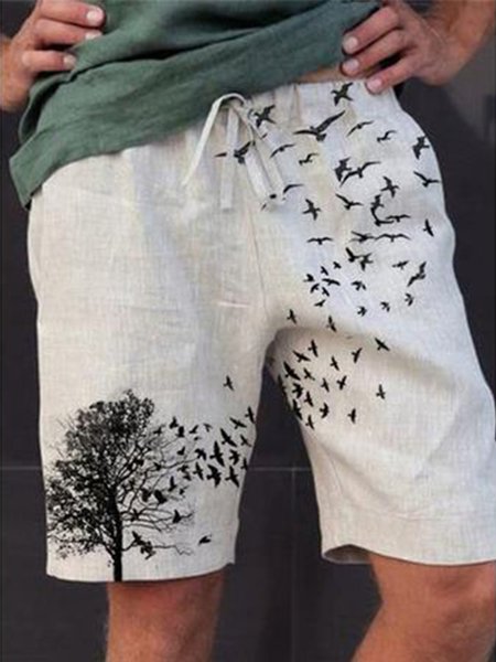 

Linen Vintage Pants, As picture, Men's shorts